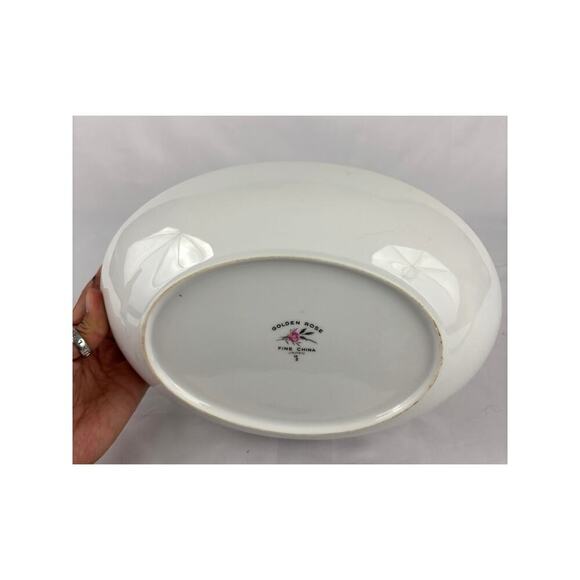 VTG Oval Serving Dish Vegetable Bowl Golden Rose Fine China of Japan 10" Long - Picture 3 of 14